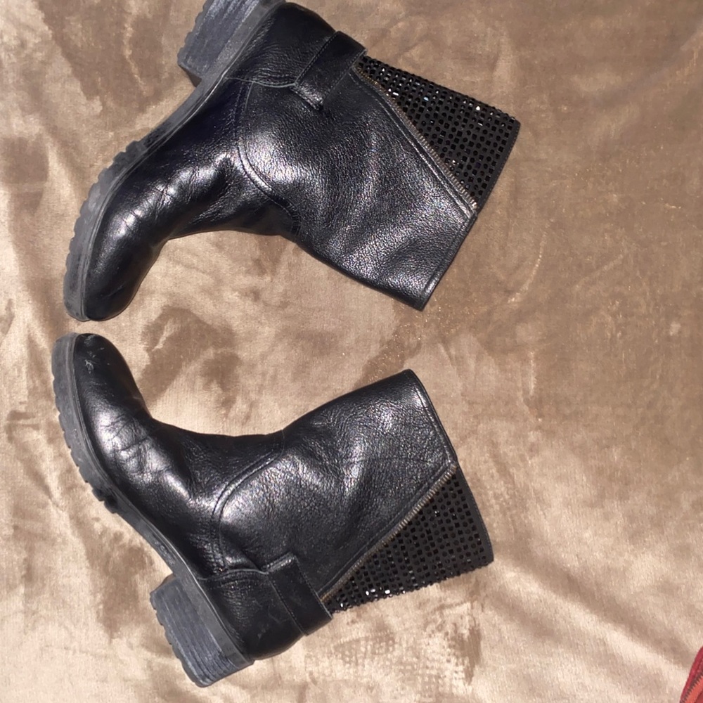 GIANNI BINI BLK LTHR BLK RHINESTONE Ankle Boots 10